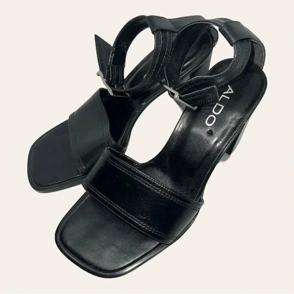 Women’s ALDO SQUARE HEEL‎ OPEN TOES HEELS SIZE 36(US 6) BLACK IN COLOR STRAPPY - Picture 3 of 16
